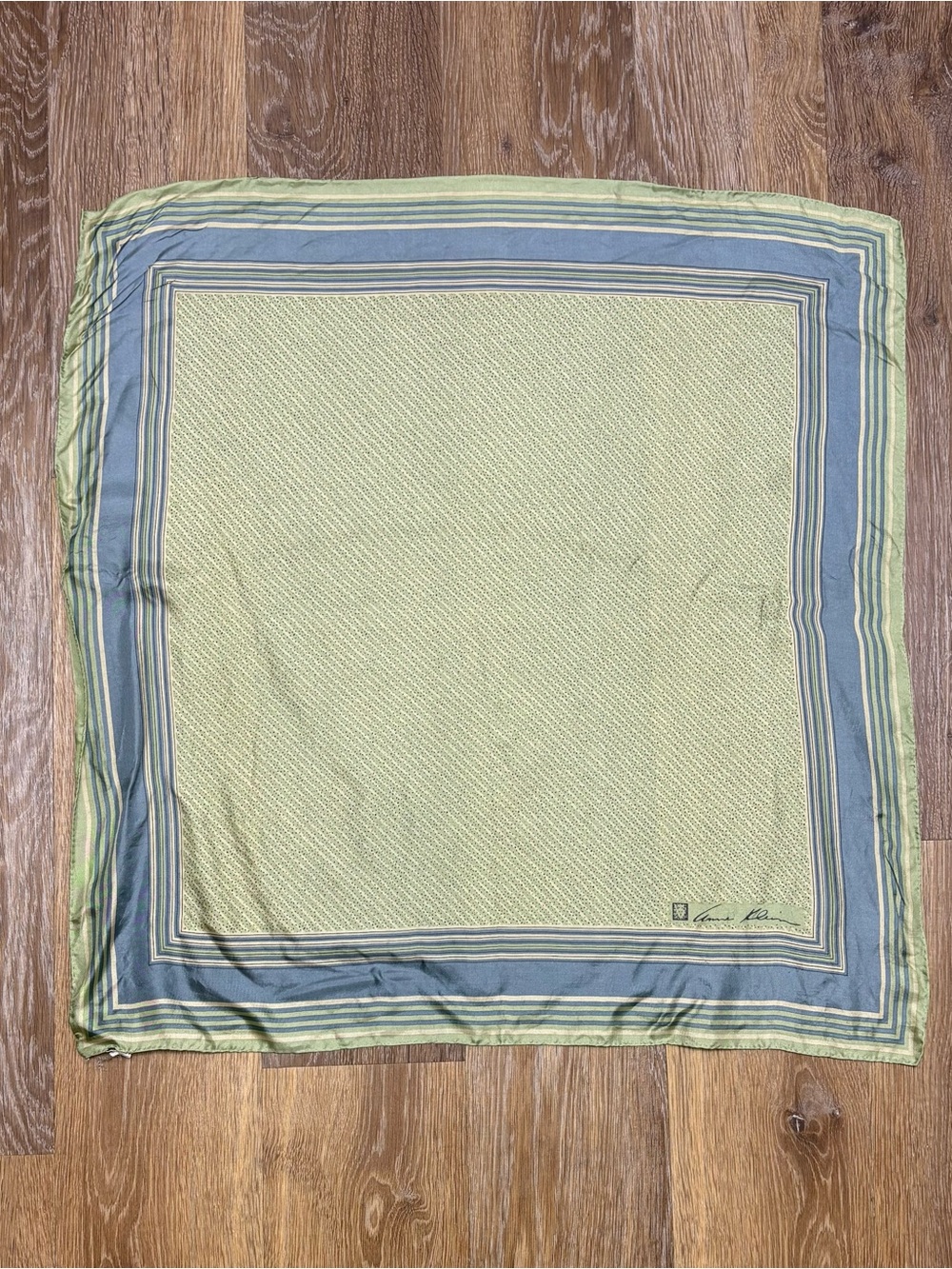 Anne Klein Green and Blue Striped Silk Scarf
